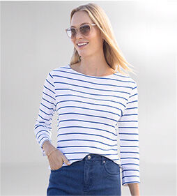 model wearing Coastal Cotton Striped Bateau Tee