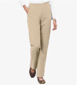 bottom-half of model shot wearing tan knit pants