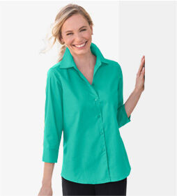 woman wearing Foxcroft Perfect 3/4 Sleeve Shirt