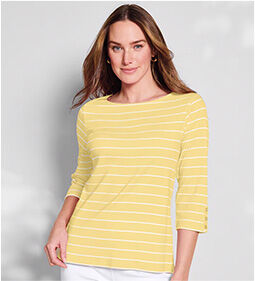 model wearing Coastal Cotton Striped Bateau Tee