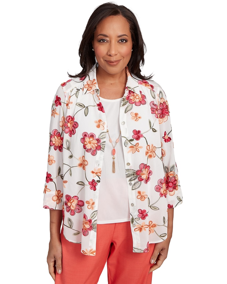 Alfred Dunner® Catalina Island Bright Floral Two in One Top with Necklace image number 1