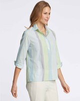 Therese Thin Varigated Seersucker Stripe 3/4 Sleeve Popover Shirt thumbnail number 3