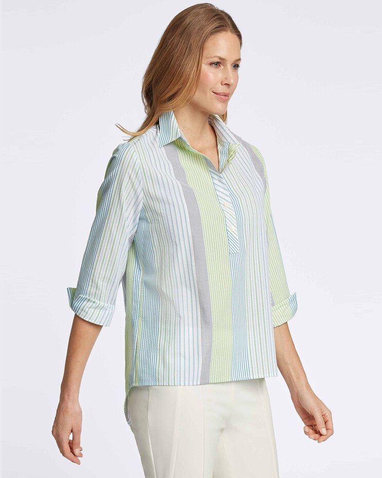 Therese Thin Varigated Seersucker Stripe 3/4 Sleeve Popover Shirt image number 3