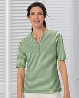 Striped Elbow-Sleeve Notch-Neck Henley thumbnail number 1