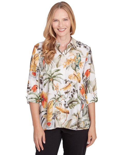 Alfred Dunner® Classics Tropical Bird Button Front Top