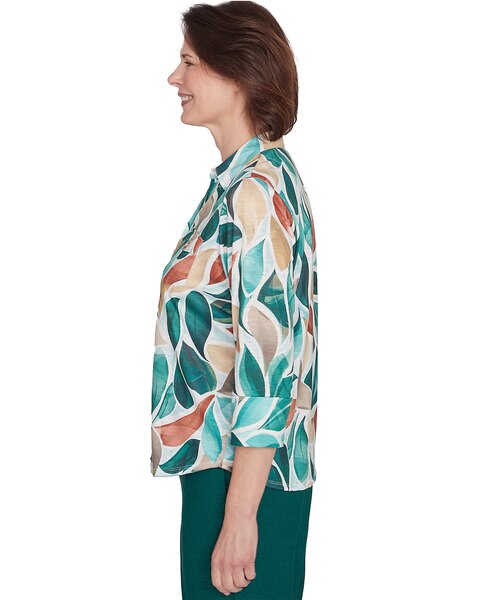 Alfred Dunner® Emerald Isle Abstract Leaf Top with Bell Sleeves
