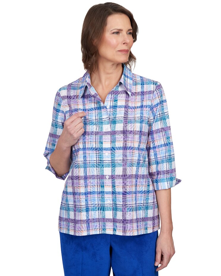 Alfred Dunner® Endearing Plaid Button Down Top image number 1