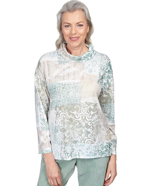 Alfred Dunner® St.Moritz Shimmer Medallion Patchwork Cowl Neck Top