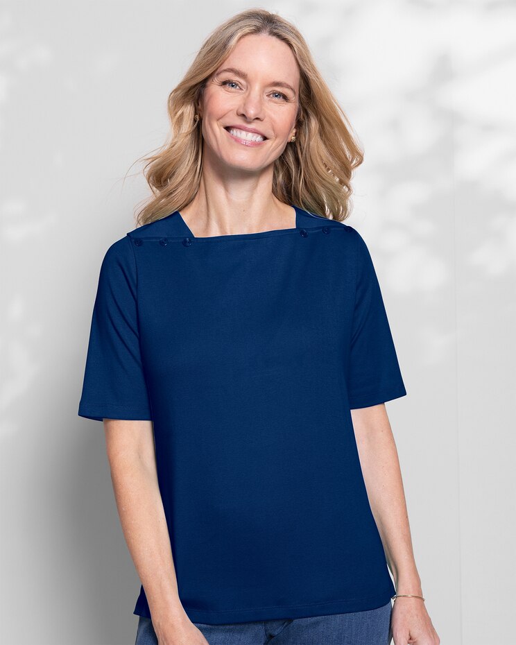 Coastal Cotton Solid Square-Neck Tee image number 1