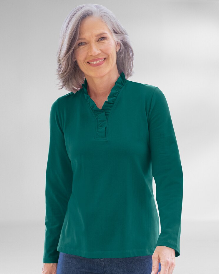 Prima™ Cotton Solid Ruffle-Neck Tee image number 1