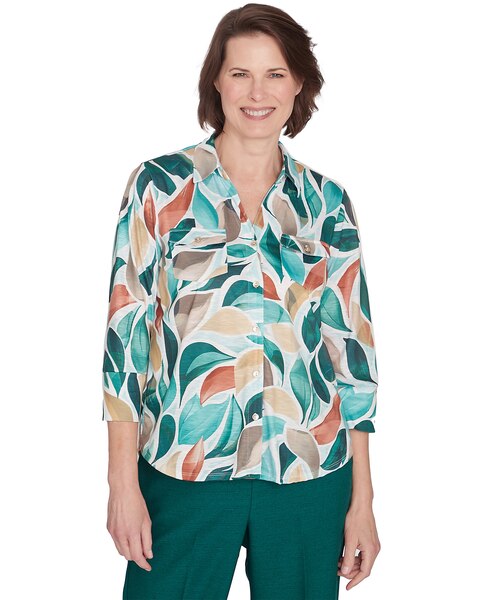 Alfred Dunner® Emerald Isle Abstract Leaf Top with Bell Sleeves