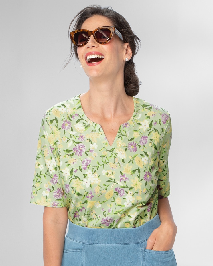 Prima™ Cotton Springtime Floral Notch-Neck Tee image number 1