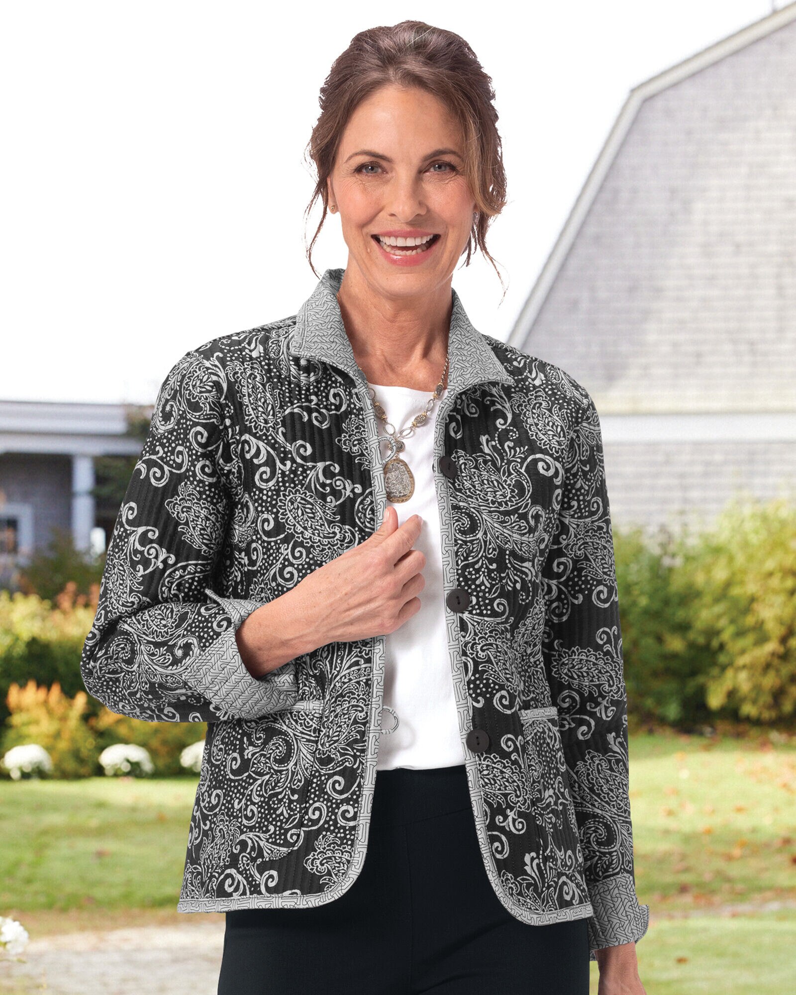 Reversible Quilted Paisley Wing Collar Jacket