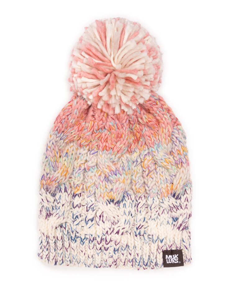 MUK LUKS® Womens Colorblock Stripe Cable Beanie image number 1