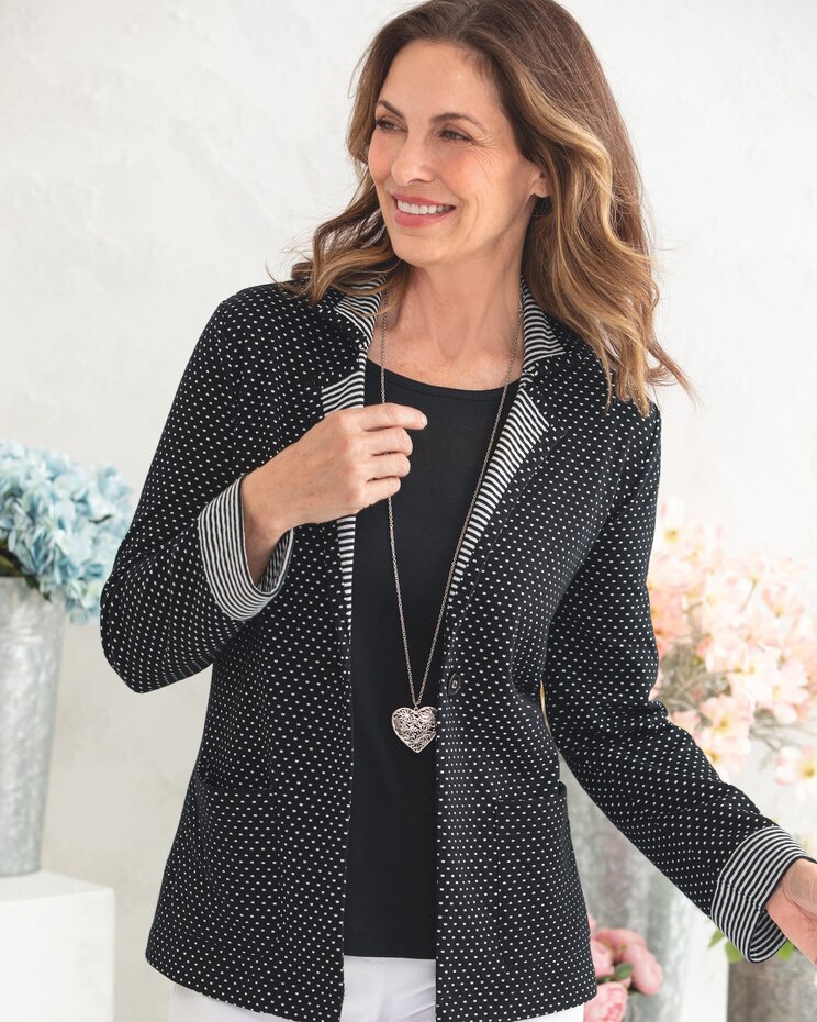 Stripe-Trimmed Dot Knit Jacket image number 1