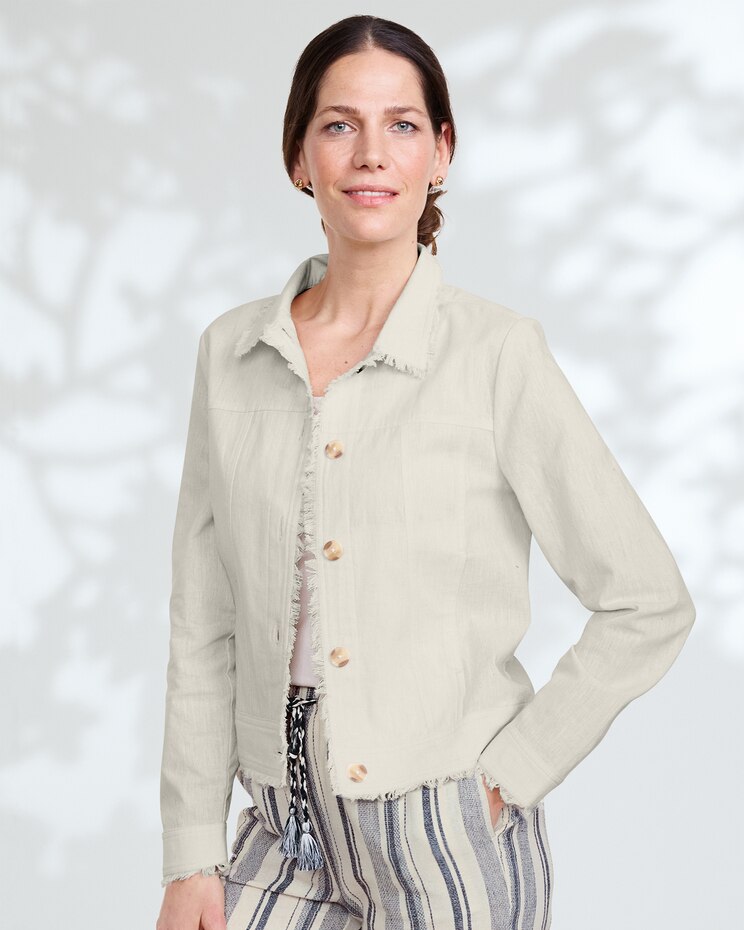 Cotton/Linen Fringe-Trim Jean Jacket image number 1