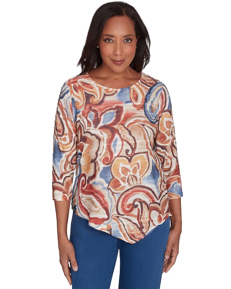 Alfred Dunner® Harvest Moon Watercolor Paisley Crew Neck Top image number 1