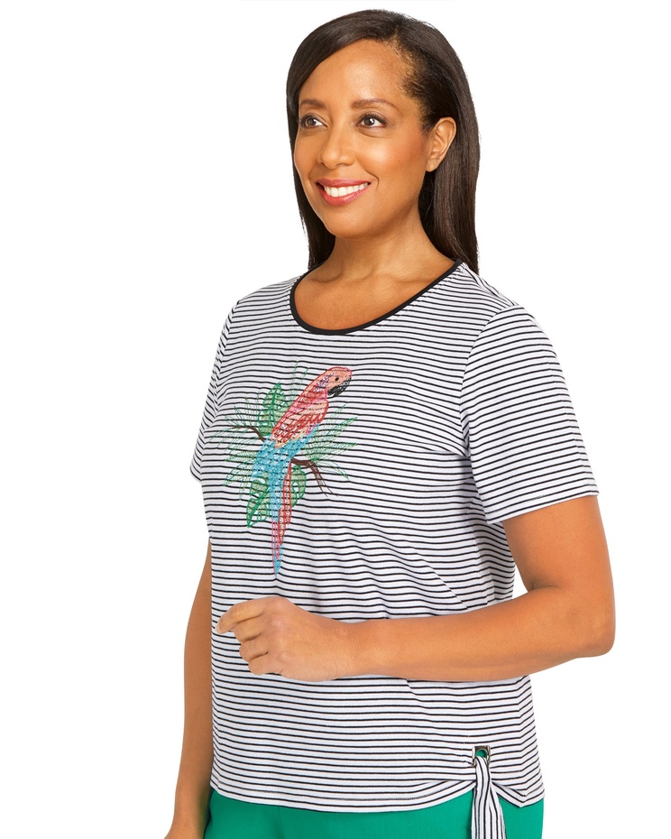 Alfred Dunner® Island Vibes Center Parrot Stripe Top image number 3