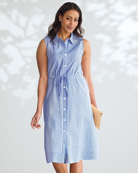 Seaside Stripe Seersucker Shirt Dress