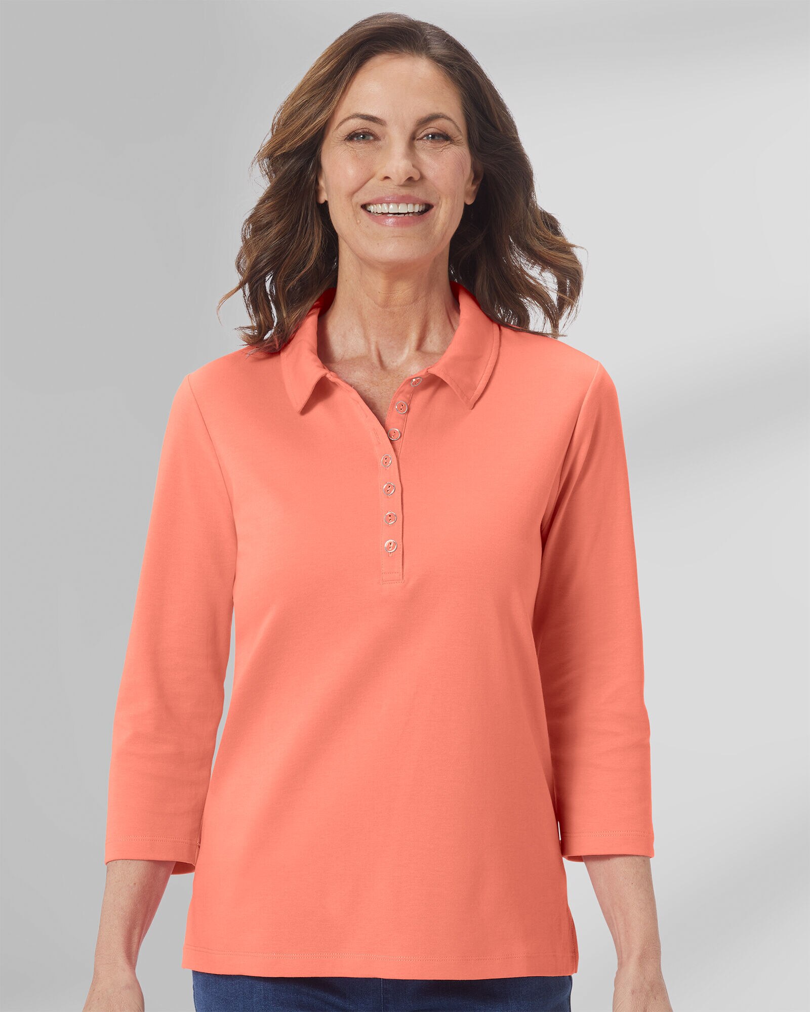 Essential Cotton Solid Three Quarter Sleeve Polo Appleseed s