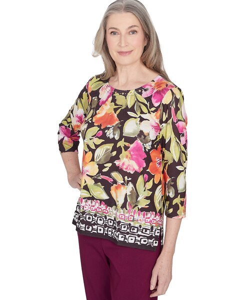 Alfred Dunner® Classics Bold Floral Geometric Border Top