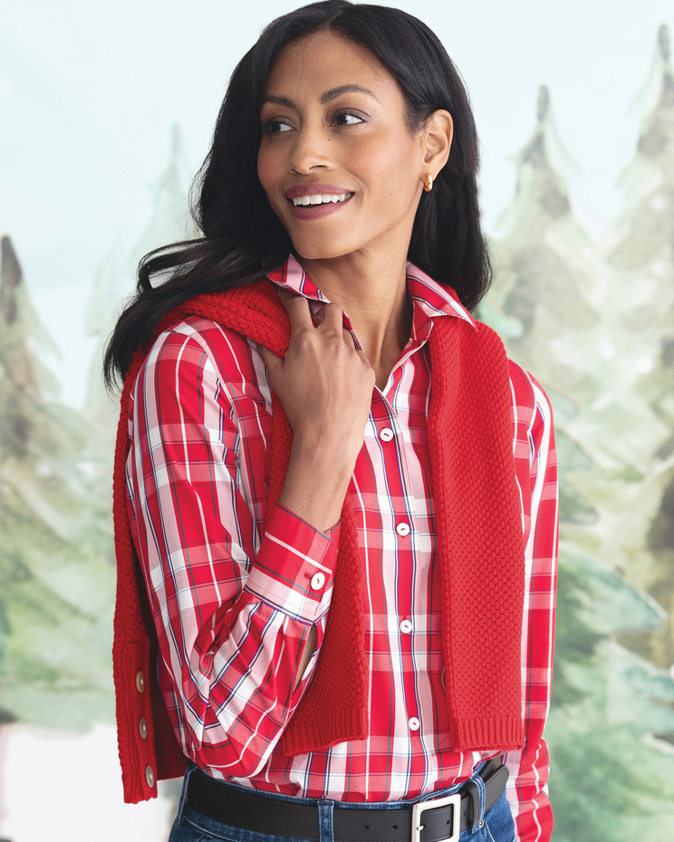 Foxcroft Perfect-Fit Non-Iron Plaid Shirt image number 1