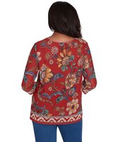 Alfred Dunner® Harvest Moon Floral Border Mesh Split Neck Top thumbnail number 3