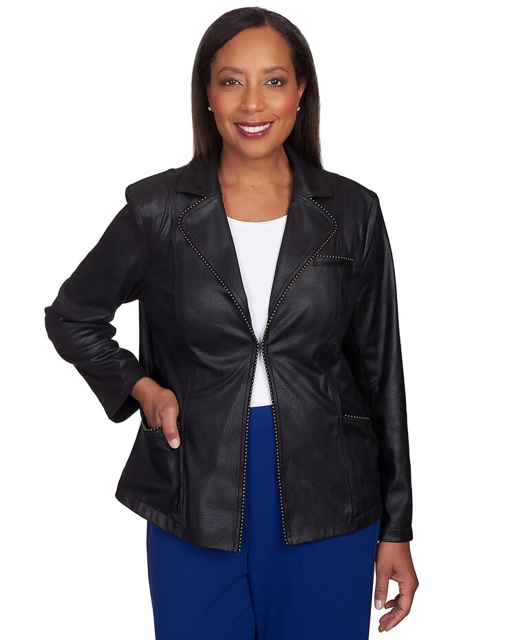 Alfred Dunner® Park Place Faux Leather Blazer Jacket image number 1