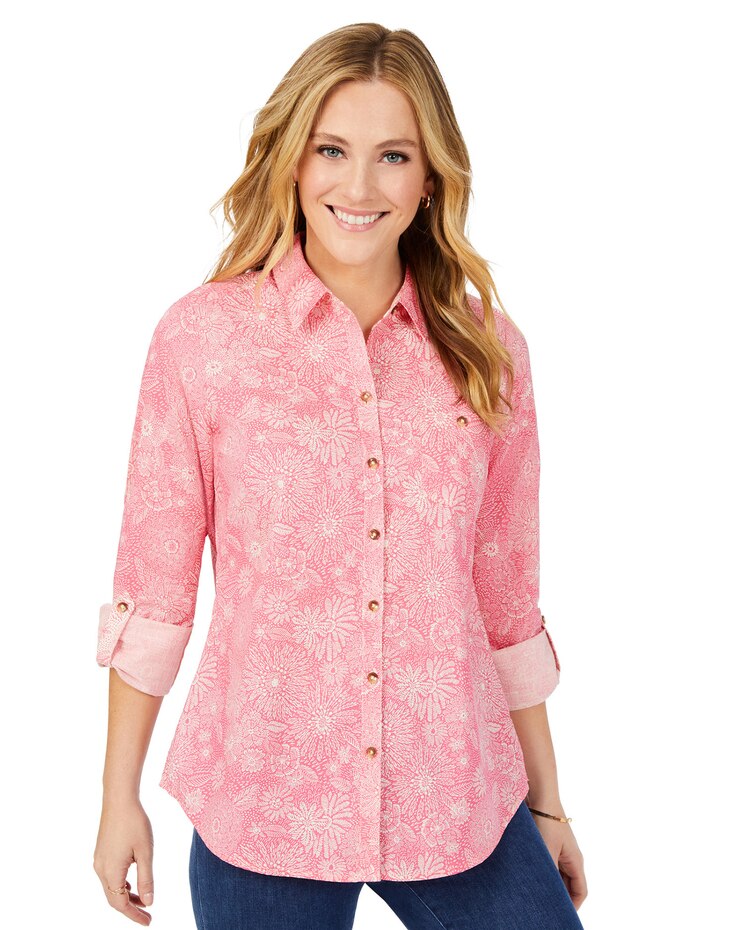 Zoey Roll-Tab Drawn Floral Shirt image number 1