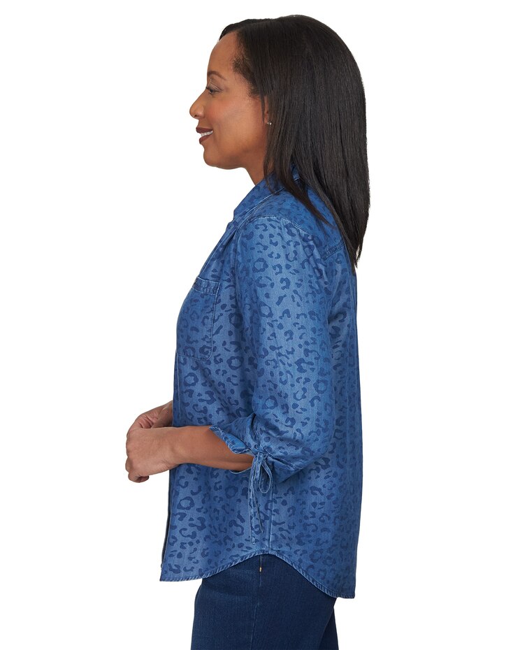Alfred Dunner® Autumn Weekend Animal Print Tie Sleeve Button Up Top image number 3