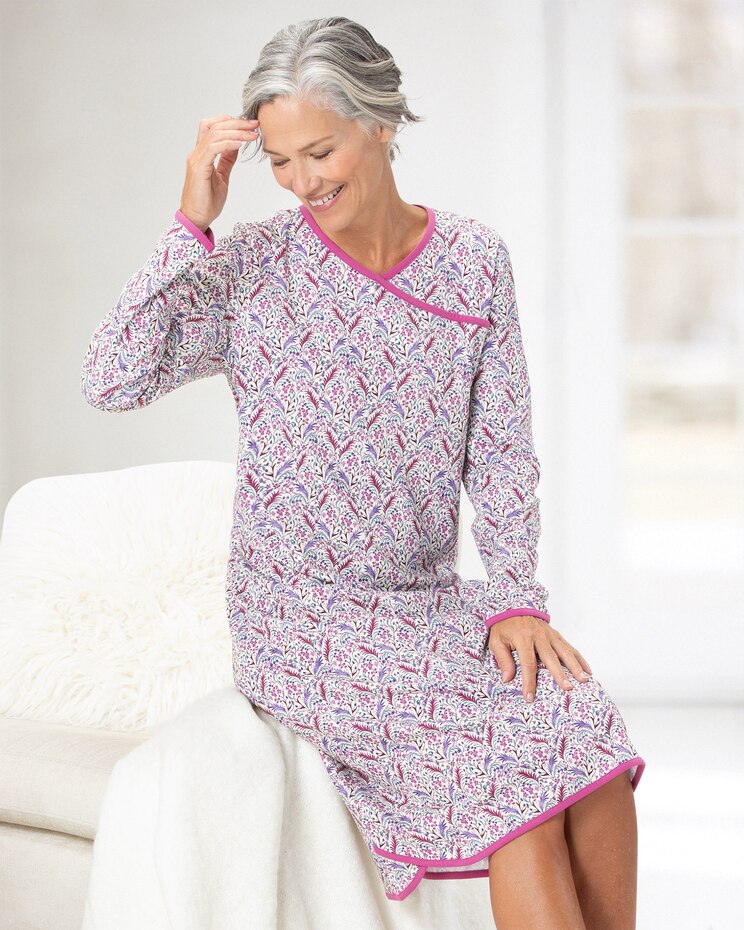 Leaf-Print Faux-Wrap Nightgown image number 1
