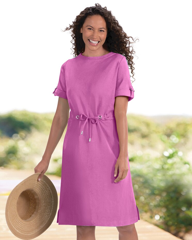 Solid Knit Drawstring-Waist Dress image number 1