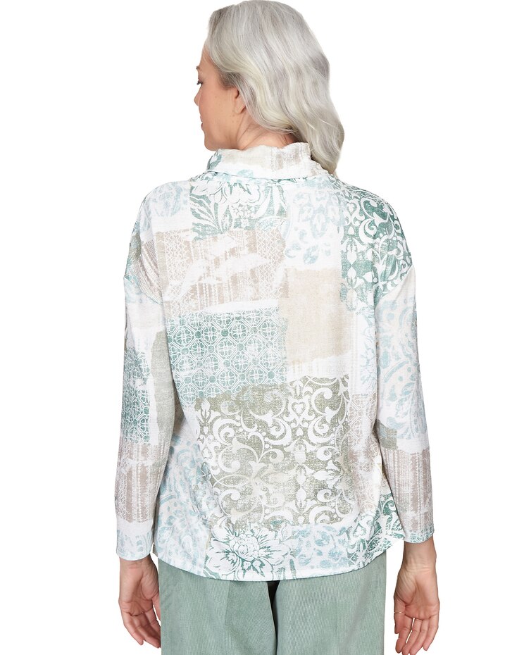 Alfred Dunner® St.Moritz Shimmer Medallion Patchwork Cowl Neck Top image number 4