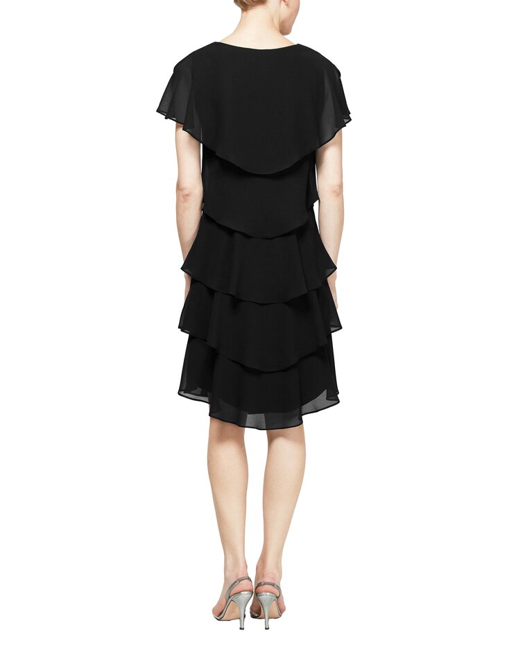 S.L. Fashions Pebble Georgette Caped Tiered Dress image number 2