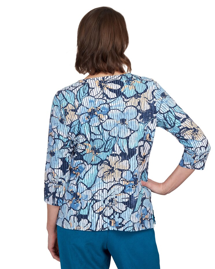 Alfred Dunner® Stripe Floral Beaded Split Neck Top image number 2