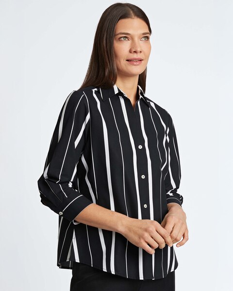 Foxcroft Paityn 3/4 Sleeve Stripe Shirt