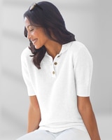 Elbow-Sleeve Linen/Cotton Polo Sweater thumbnail number 1