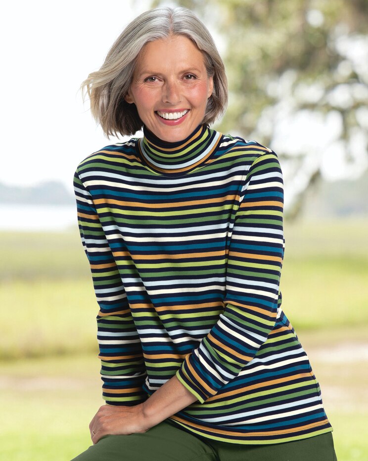 Essential Cotton Long-Sleeve Striped Turtleneck image number 1