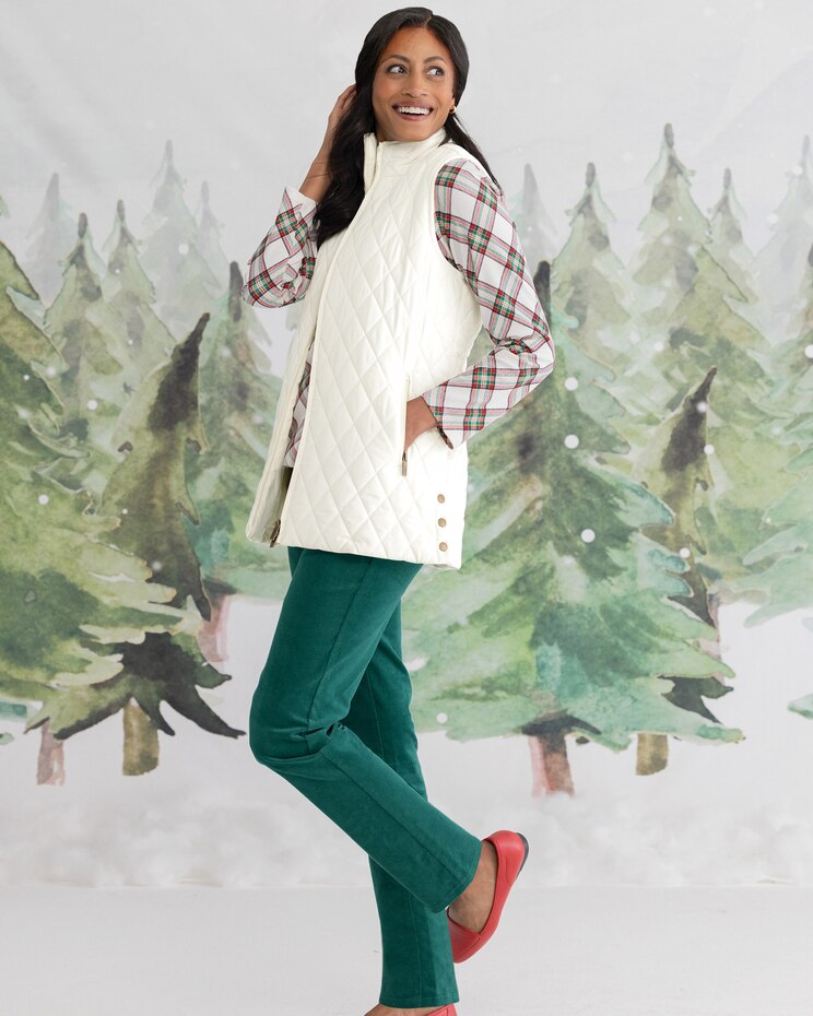 Long Quilted Zip-Front Vest image number 2