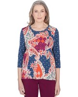 Alfred Dunner® Classics Paisley Patchwork Knotted Crew Neck Top thumbnail number 1