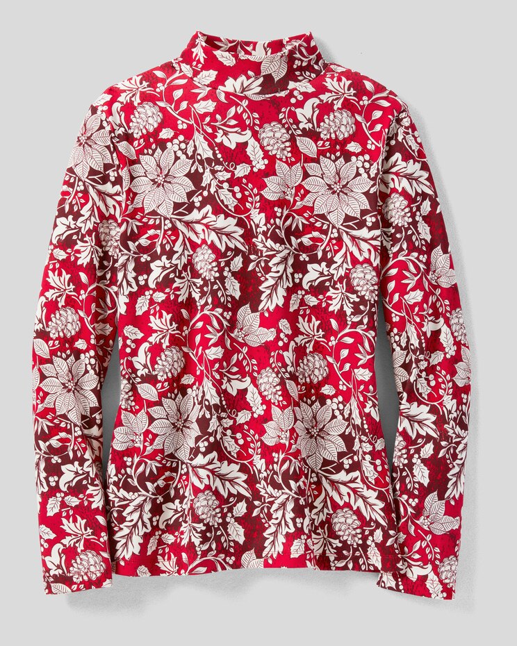 Essential Cotton Poinsettia-Print Mockneck image number 2