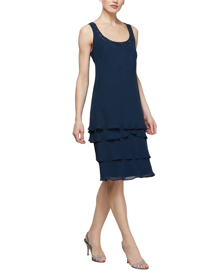 S.L. Fashions Lace Shoulder Beaded Tier Jacket Dress image number 2
