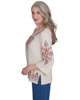 Alfred Dunner® Harvest Moon Medallion Embroidered Flutter Sleeve Top thumbnail number 2