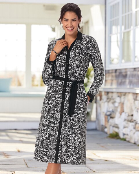 Petal-Print Knit Shirt Dress
