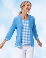 Tipped-Gingham Sweater Topper thumbnail number 1