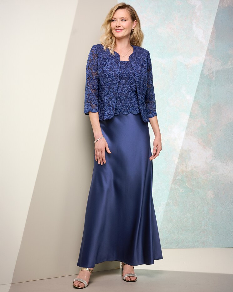 Lace & Satin Jacket Dress by Alex Evenings image number 1