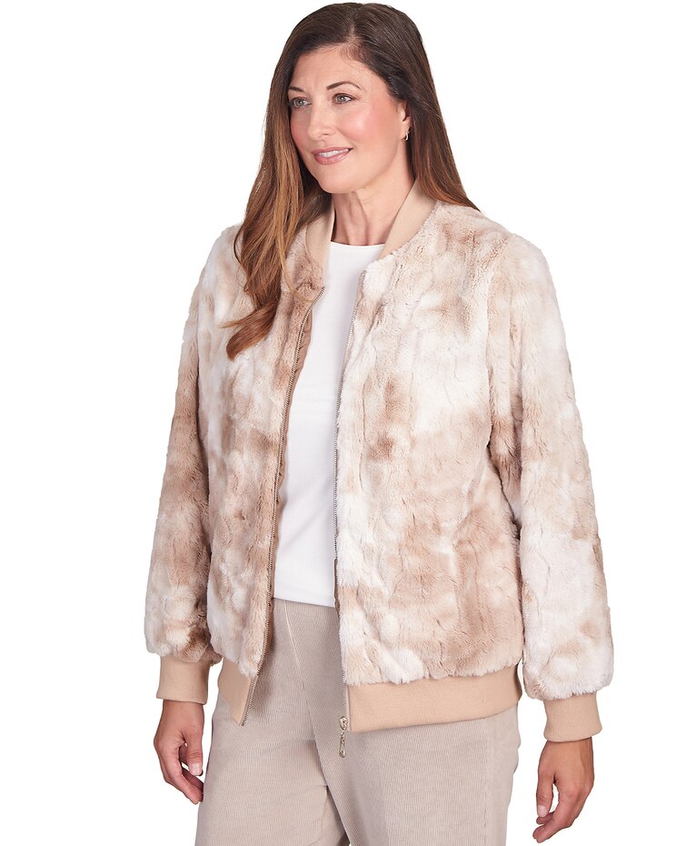 Alfred Dunner® St.Moritz Zip Up Space Dye Fur Jacket image number 3