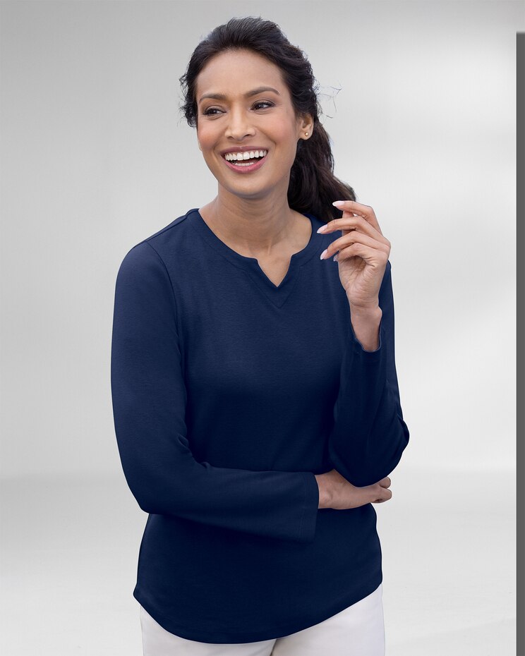 Coastal Cotton Long Sleeve Notch-Neck Tee image number 1