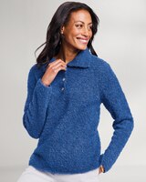Luxe Bouclé Convertible-Collar Henley thumbnail number 1