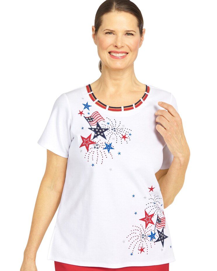 Alfred Dunner® Land Of The Free Double Strap Fireworks Top image number 1